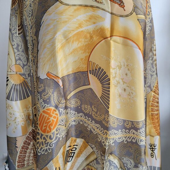 Vintage Huali 100% Silk Asian Fan Design Ladies Scarf - Picture 8 of 15